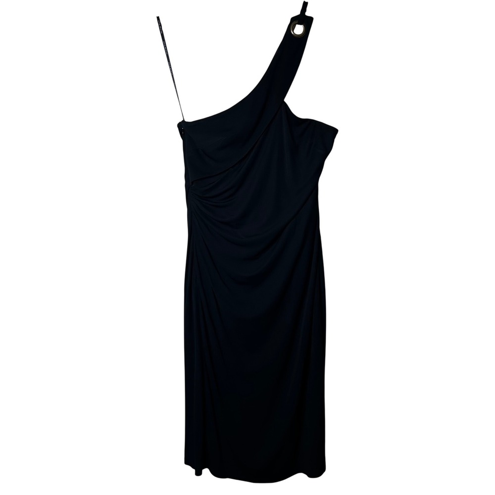 David Meister Black One‎ Shoulder Metal Grommet Detail Sleeveless Midi Dress 16